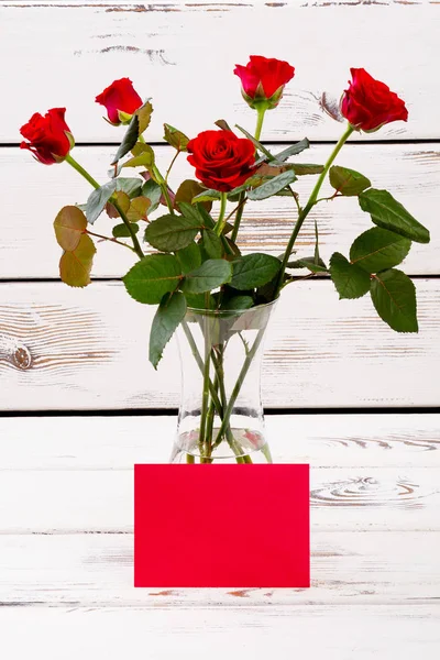 Красная пустая бумага и розы . — стоковое фото