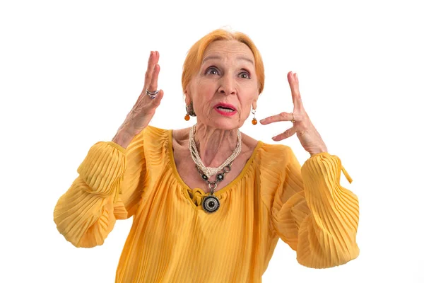 Mujer molesta sobre fondo blanco . — Foto de Stock