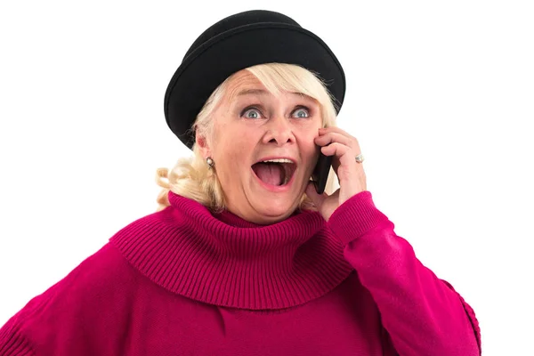 Mujer sorprendida con teléfono celular . — Foto de Stock