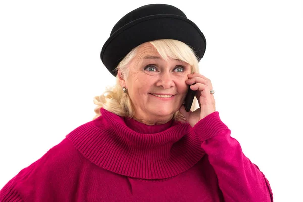 Mujer mayor sonriente con teléfono celular . — Foto de Stock