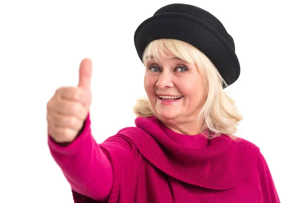 Old lady showing thumbs up. — Stock Photo, Image