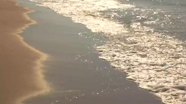 Agua en la orilla. Arena y olas pequeñas . — Vídeos de Stock