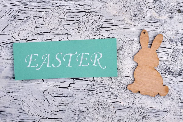 Easter card, plywood rabbit cutout. — Stock Photo, Image