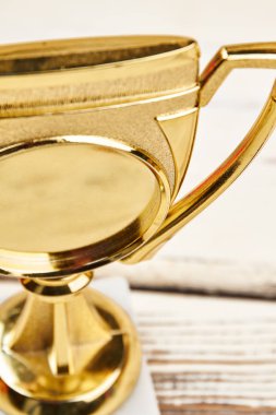 Ahşap zemin üzerine Altın Kupa.