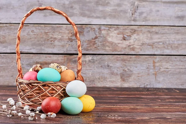 Easter still life, wooden background. — Stock Photo, Image