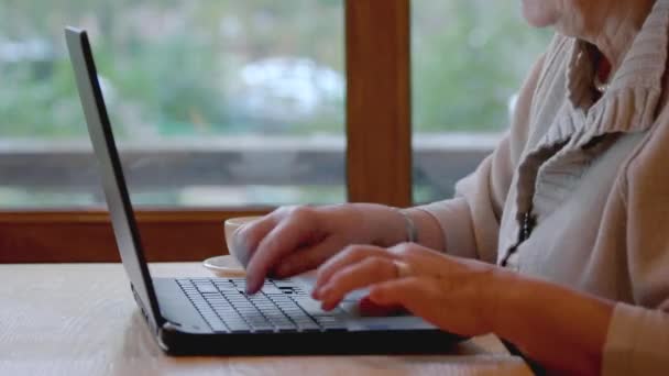 Старша жінка і ноутбук . — стокове відео