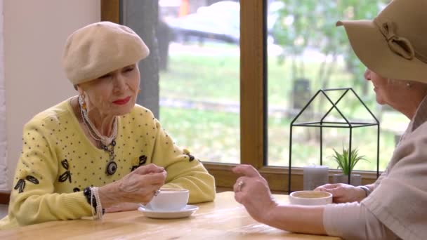 Las mujeres mayores en la cafetería . — Vídeos de Stock