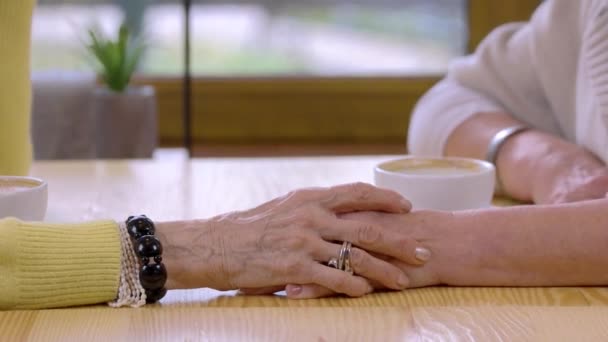 Elderly women touching hands. — Stock Video