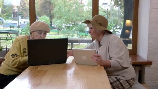 Eldre kvinner som bruker bærbar datamaskin . – stockvideo