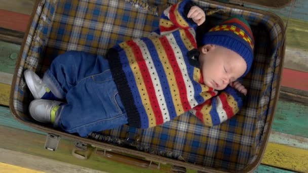 Baby in knitted sweater. — Stock Video