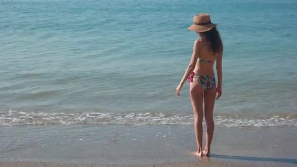 Senhora em pé na praia . — Vídeo de Stock