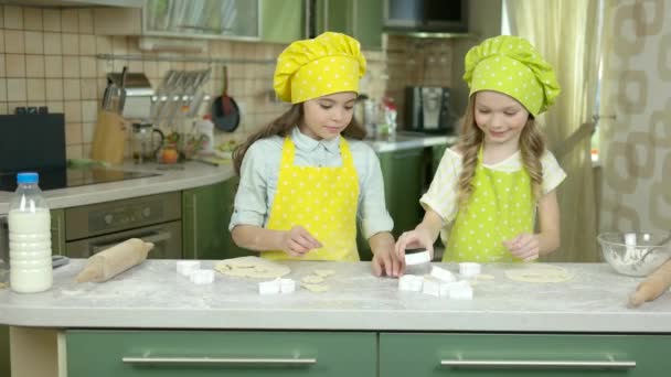 Dvě malé dívky, aby pečivo. — Stock video