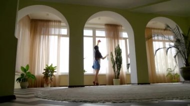 Hizmetçi bir pencere Temizleme.