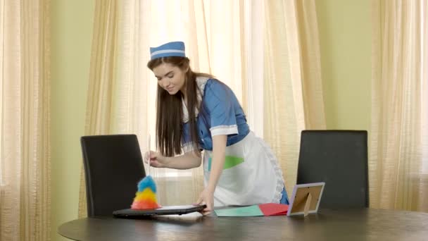 Pretty maid arbetar. — Stockvideo