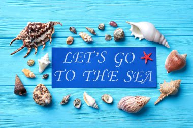 Deniz kabukları, kağıt Not kompozisyon.