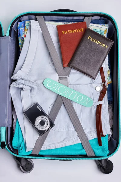 One part of opened suitcase. — Stock Photo, Image