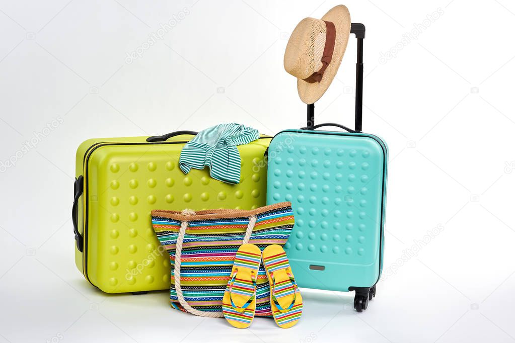 Clothes and suitcases for travelers.