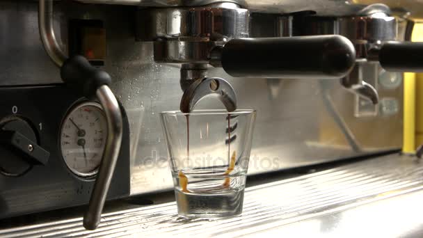 Gieten van shot espresso koffiemachine. — Stockvideo