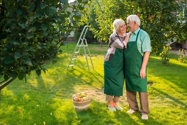 Ηλικιωμένο ζευγάρι στέκεται στο γρασίδι. — Φωτογραφία Αρχείου