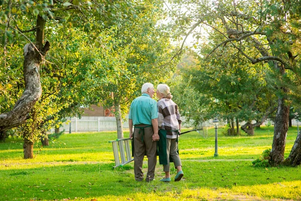 Elderly couple holding hands outdoor. — Stock Photo, Image