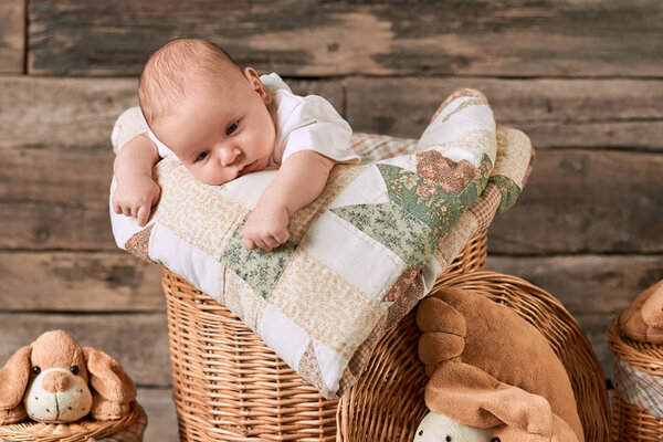 Upset caucasian baby.