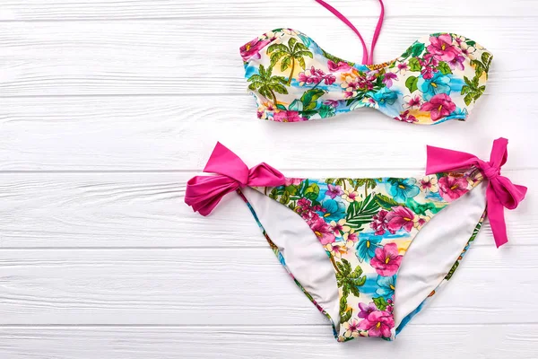 Flowery swimsuit close up. — Stock Photo, Image