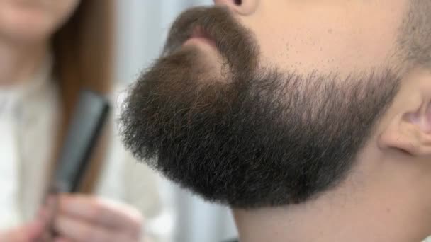 Hand brushing beard, comb. — Stock Video