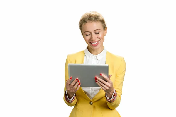 Smiling business lady with pc tablet. — Stock Photo, Image