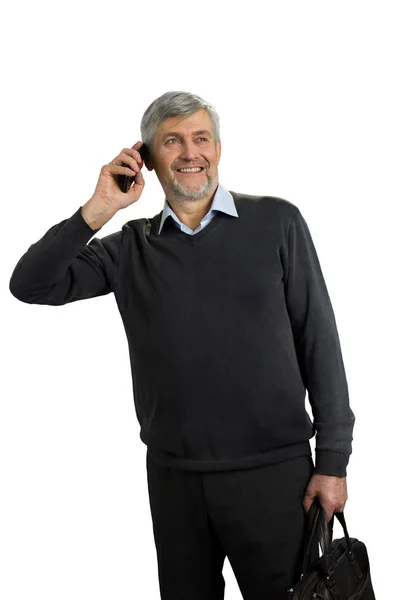 Sonriendo hombre maduro con teléfono . — Foto de Stock