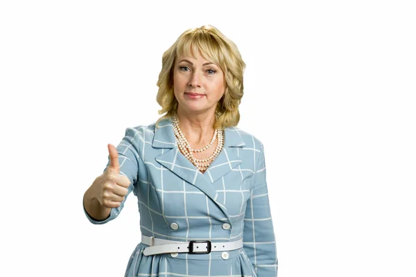 Elegant mature woman raised thumb up. — Stock Photo, Image