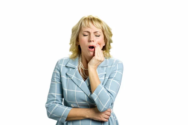 Middle aged woman having terrible tooth pain. — Stock Photo, Image