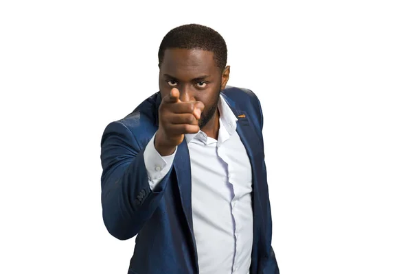 Afro american businessman pointing index finger. — Stock Photo, Image