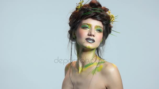 Attractive Woman Nature Themed Makeup Stock Video C Denisfilm