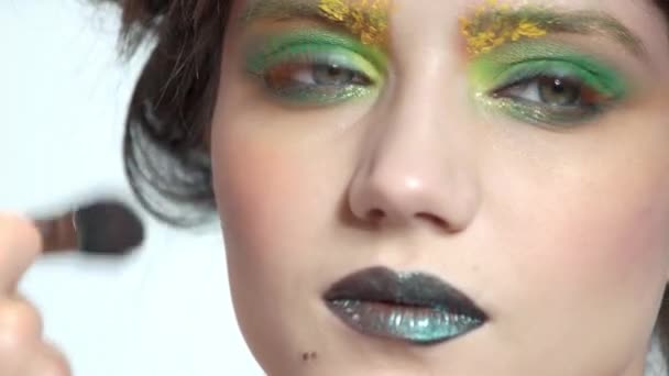 Ruka s použitím make-up štětce. — Stock video