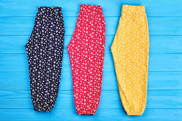 Set of colored baby girl pants. — Stock Photo, Image