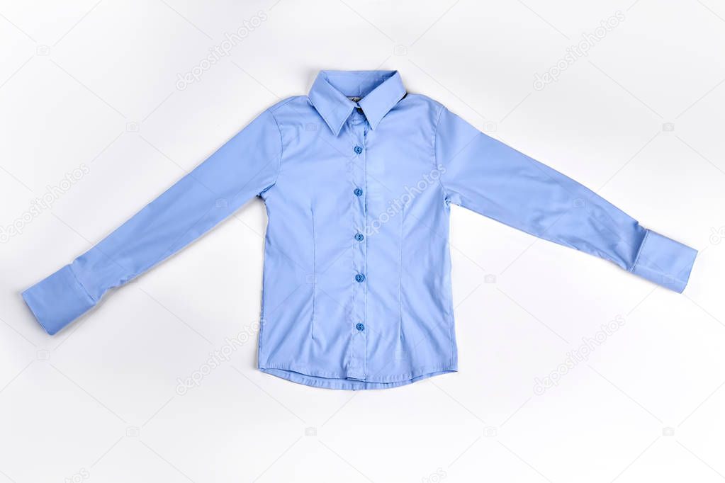 Blue silk office blouse.