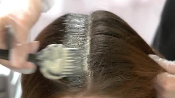 Ręce kosmetyczki umierających włosów. — Wideo stockowe