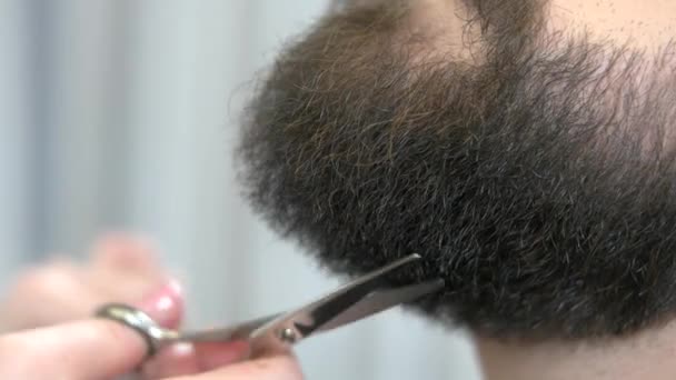 Tijeras recortar la barba . — Vídeo de stock