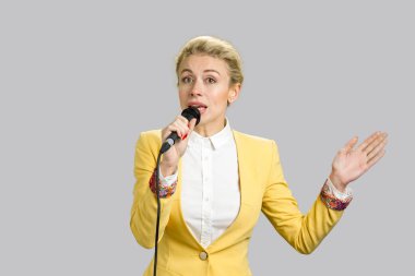 Business woman speaking and gesticulating. clipart