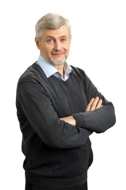 Çapraz eller ile yaşlı adam portresi.
