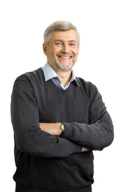 Neşeli olgun adam silah geçti.