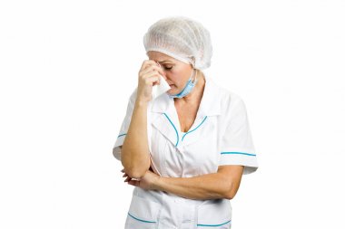 Kadın doktor having üzmek ağlıyor.