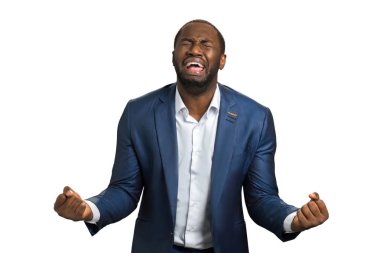 Bağırarak sorunları olan umutsuz iş adamı.