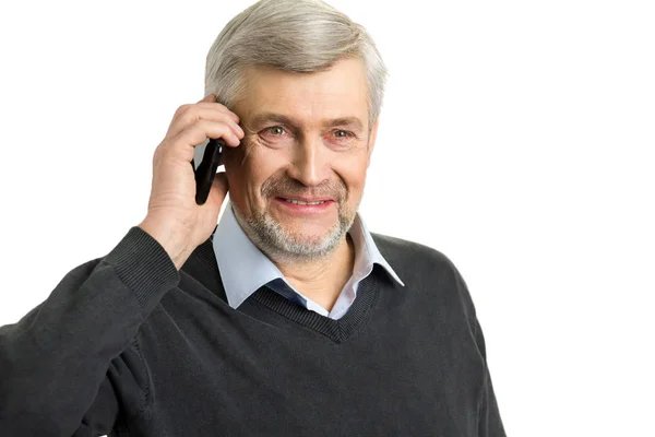 Portrait of mature man with phone. — Stock Photo, Image