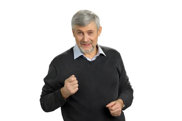 Angry mature man on white background. — Stock Photo, Image