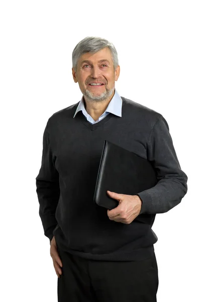 Smiling mature man holding folder. — Stock Photo, Image