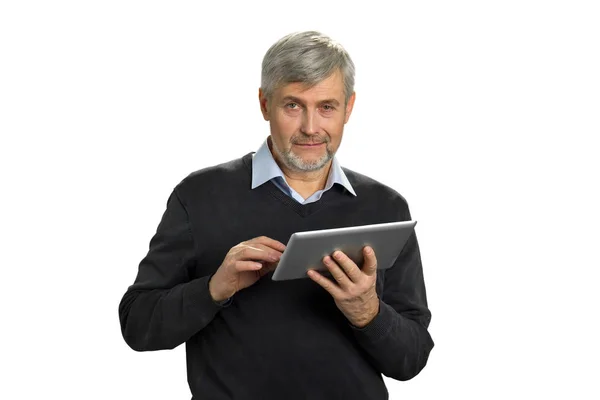 Portrait of mature man with pc tablet. — Stock Photo, Image