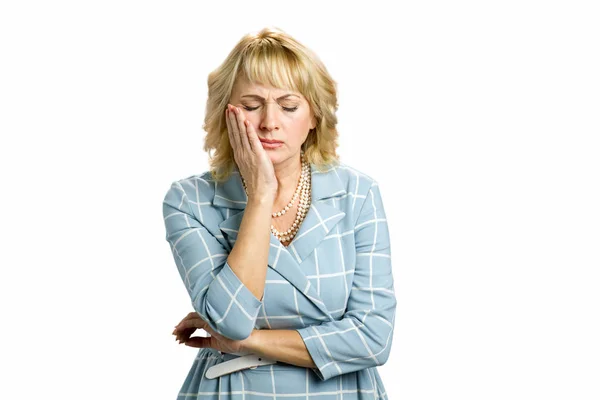 Middle aged woman suffering from toothache. — Stock Photo, Image