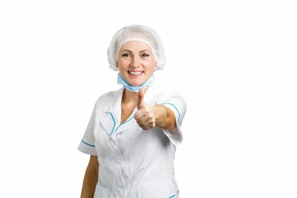 Vrouwelijke arts duim opdagen. — Stockfoto