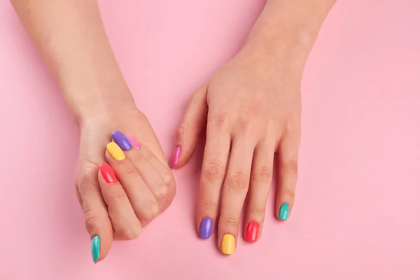 Pastel manicure on female hands. — Stock Photo, Image